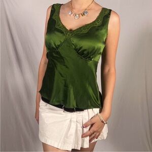 100% silk Jones New York emerald green lace babydoll tank top